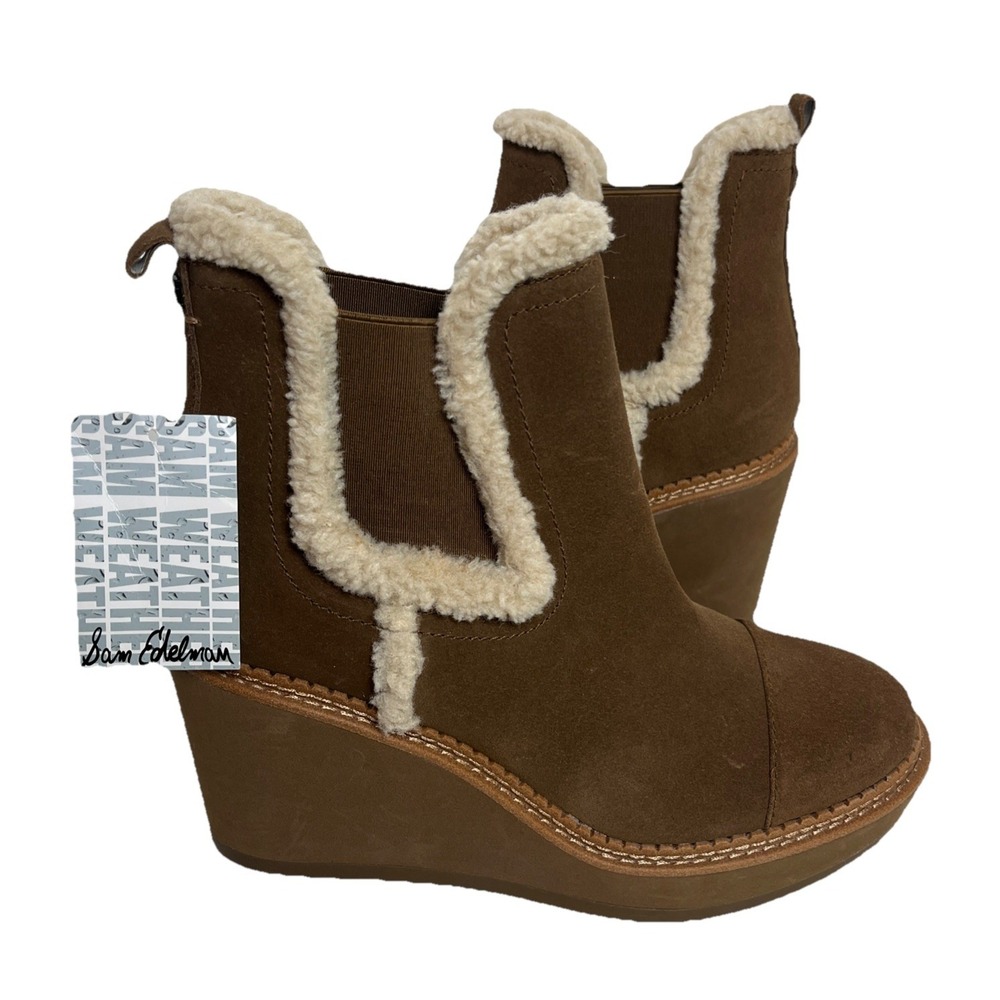 Sam Edelman NWT Reagan Wedge Booties‎ Toffee Suede Women's Size 8